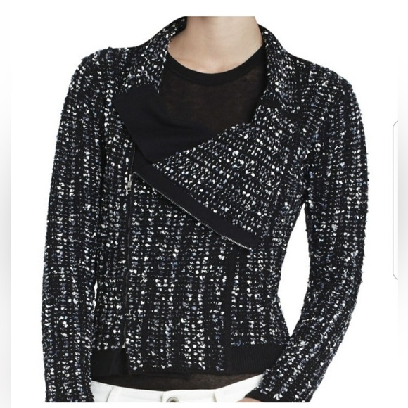 EUC Reeve Moto Cardigan Black White Cotton Blend Scandi Knitwear - Picture 1 of 15